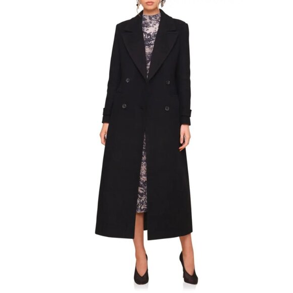 Avec Les Filles Wool Blend Double Breasted Maxi Peacoat in Black - Picture 5 of 14